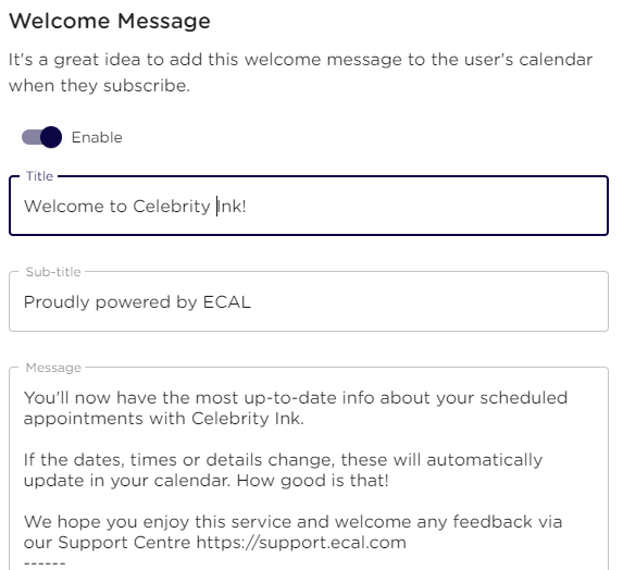 Enable Welcome Message