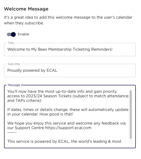 Enable Welcome Message