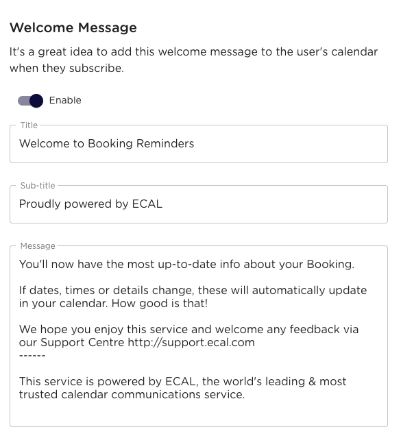 Enable Welcome Message