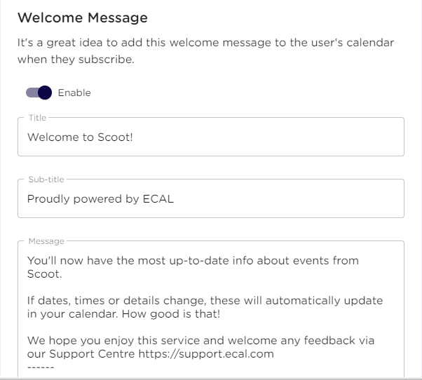 Enable Welcome Message